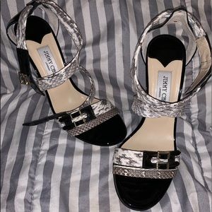 Jimmy Choo Snake Elaphe ankle wrap around strap heels